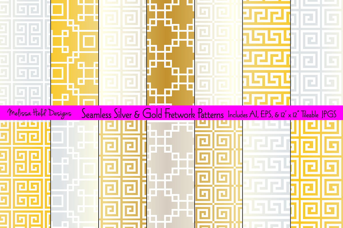 Seamless Metallic Fretwork Patterns in Patterns - product preview 8