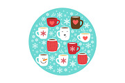 Cute Hot Drinks background with hand