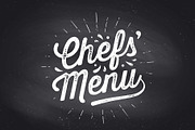 Chefs Menu, cutting board, Lettering