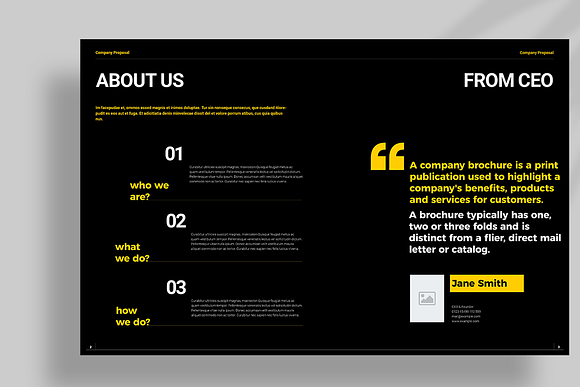 Black Proposal Layout in Brochure Templates - product preview 1