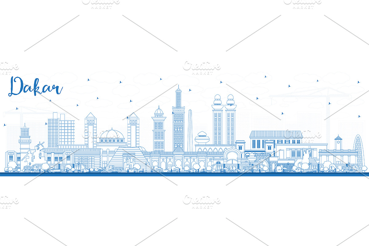 Outline Dakar Senegal City Skyline in Illustrations - product preview 8