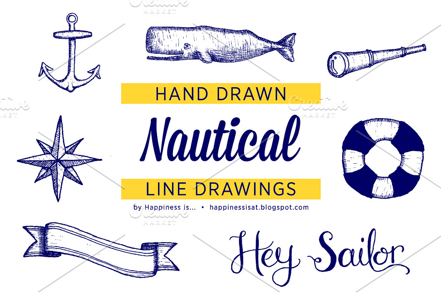 Hand Drawn Nautical Line Drawings in Illustrations - product preview 8