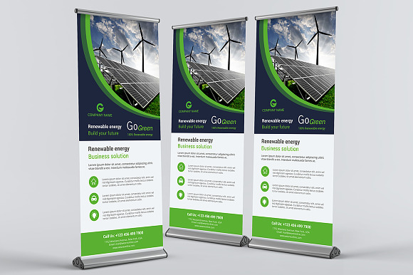 Green Energy Roll-up Banners in Flyer Templates - product preview 3