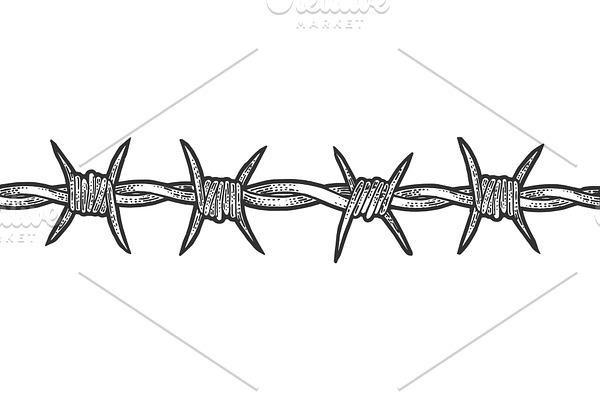 Barbed wire sketch engraving vector