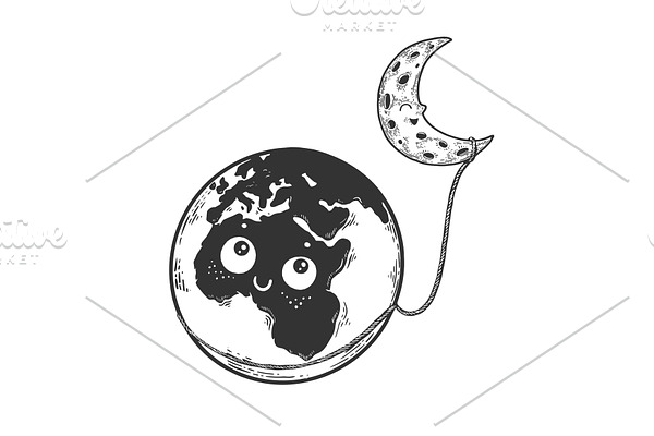 Cartoon Earth and moon sketch vector