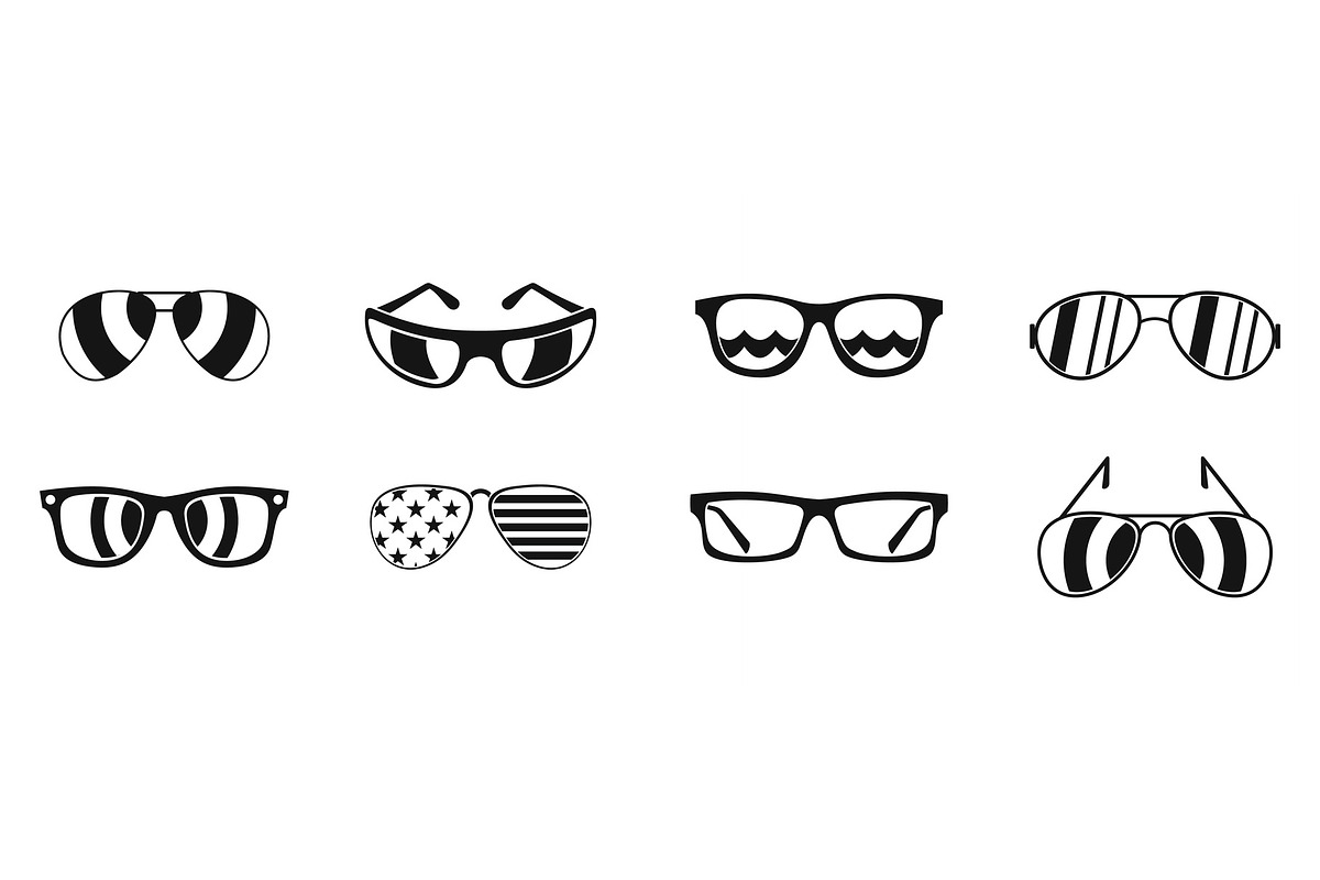 Sun glasses icon set, simple style in Illustrations - product preview 8