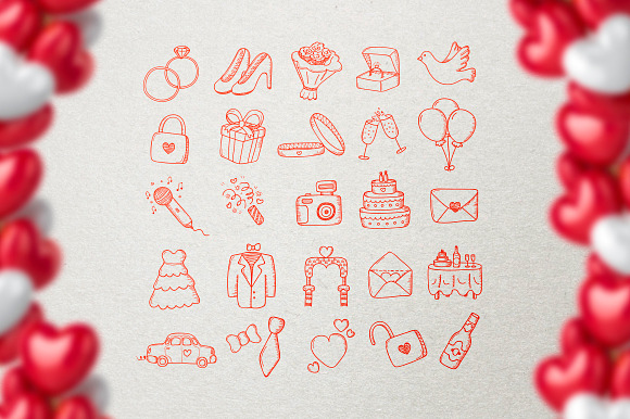 Wedding Hand Drawn Icons Set in Hand Drawn Icons - product preview 1