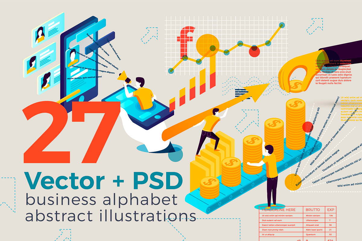 Business Alphabet Illustrations Set in Illustrations - product preview 8