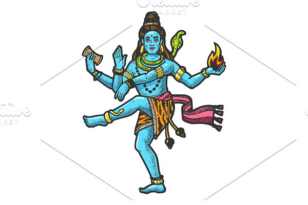 Shiva indian god engraving vector