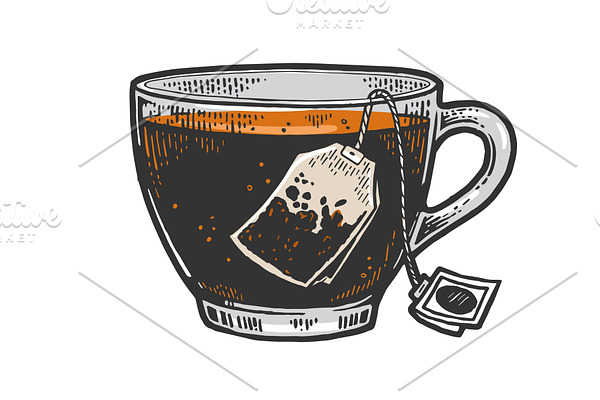 Cup of tea with tea bag sketch