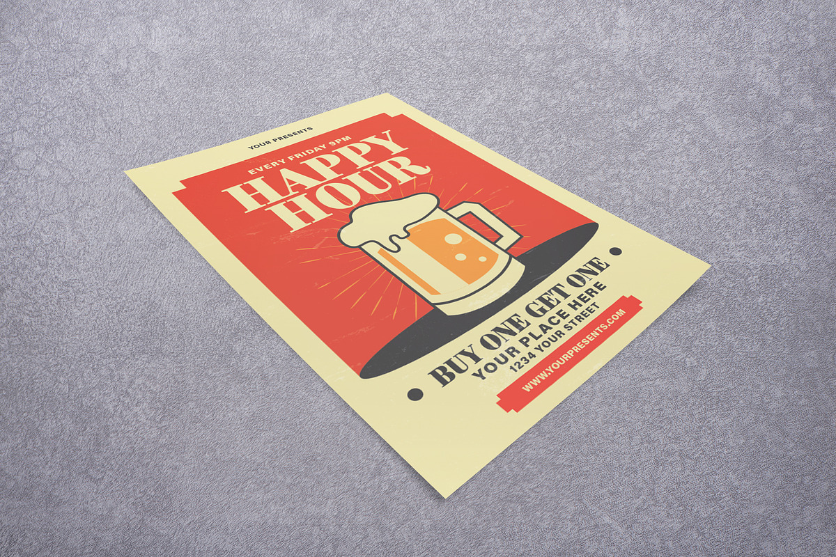 Happy Hour With Illustration Beer in Flyer Templates - product preview 8