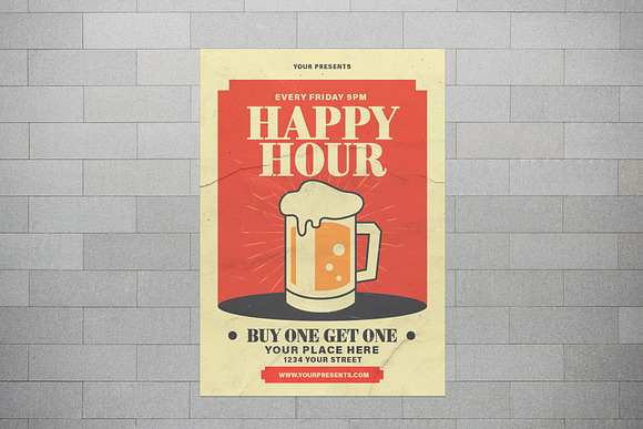 Happy Hour With Illustration Beer in Flyer Templates - product preview 1