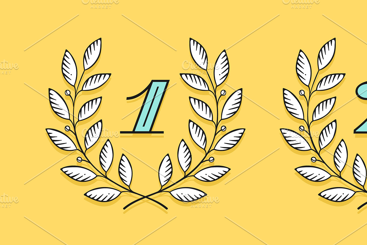 Laurel wreath icon with number One in Illustrations - product preview 8