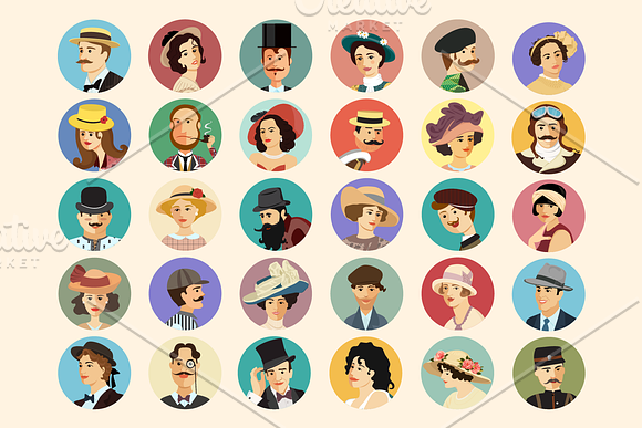 Avatars Retro people vector cartoon in Illustrations - product preview 1