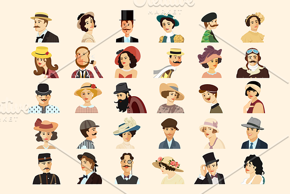 Avatars Retro people vector cartoon in Illustrations - product preview 2