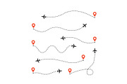Set of different airplane routes