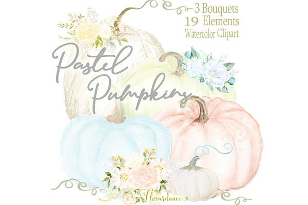 Pastel Pumpkins Watercolor Clipart