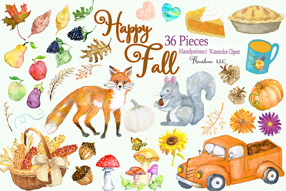 Watercolor Fall Clipart-Happy Fall in Illustrations - product preview 3