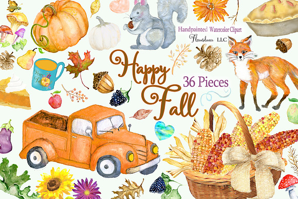 Watercolor Fall Clipart-Happy Fall in Illustrations - product preview 4