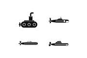 Submarine icon set, simple style