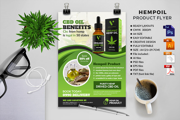 Hemp Product Flyer Bundle in Flyer Templates - product preview 1