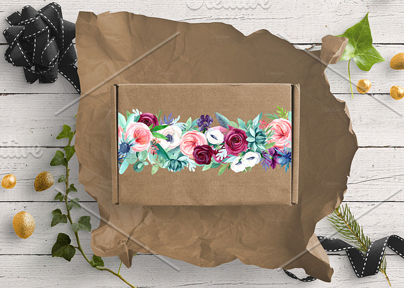 Watercolor flowers, hummingbirds in Illustrations - product preview 10