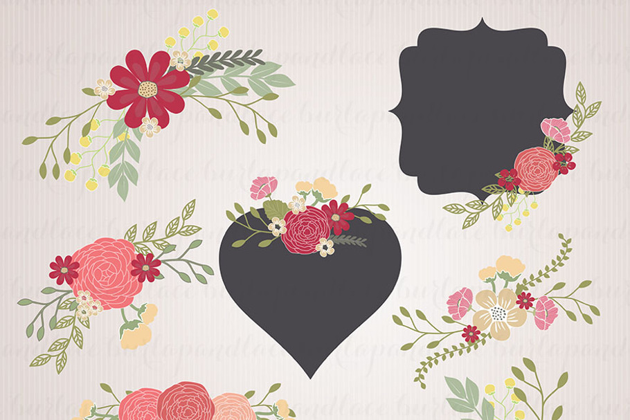 Wedding Floral Wreath Clip Art in Illustrations - product preview 8