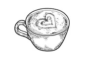 Cup of latte art heart sketch vector