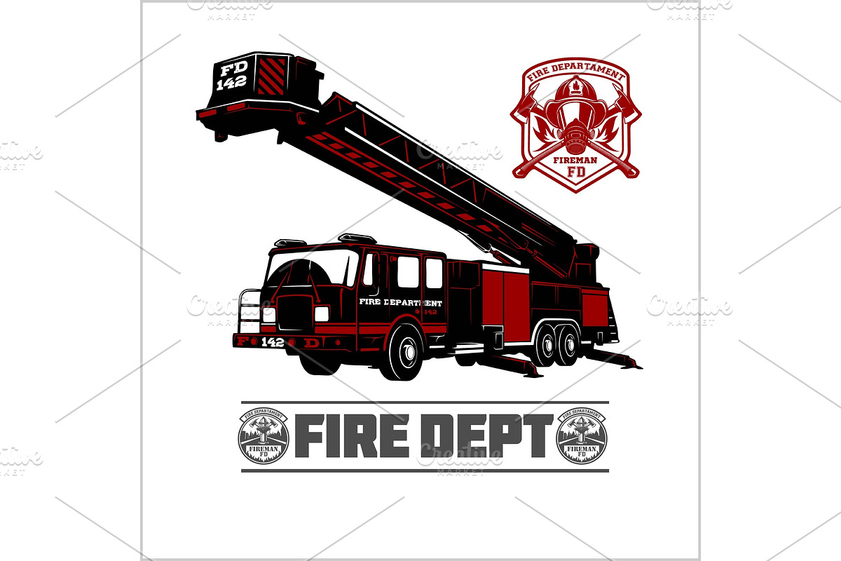 Fire Truck - Fire departament emblem in Illustrations - product preview 8
