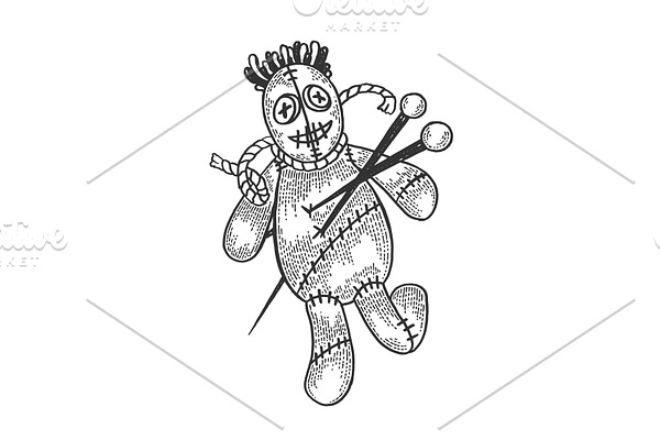 Voodoo doll sketch engraving vector