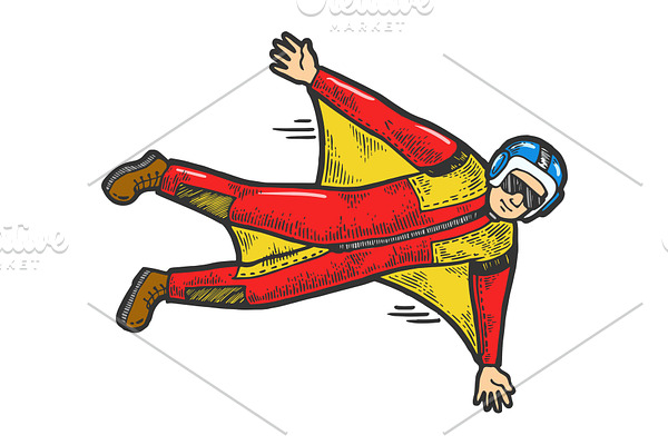 Wingsuit flying sketch vector