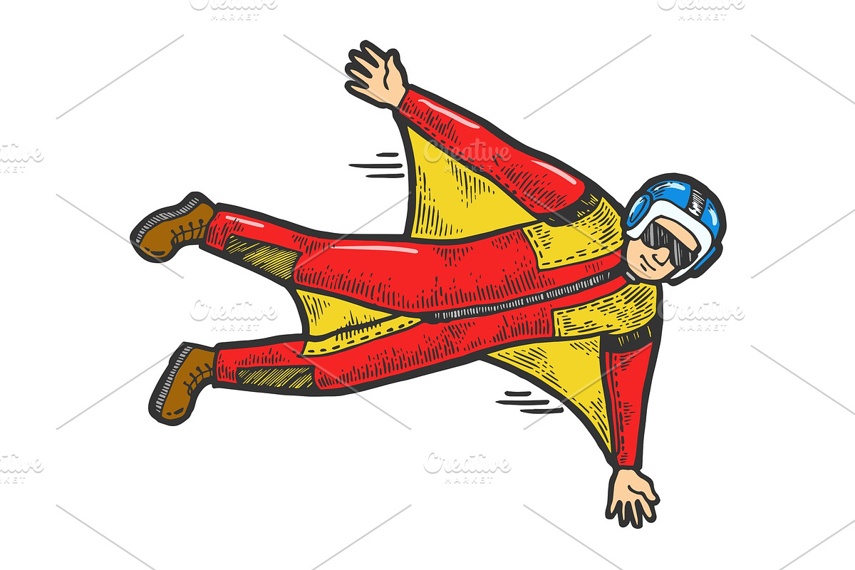 Wingsuit flying sketch vector in Objects - product preview 8