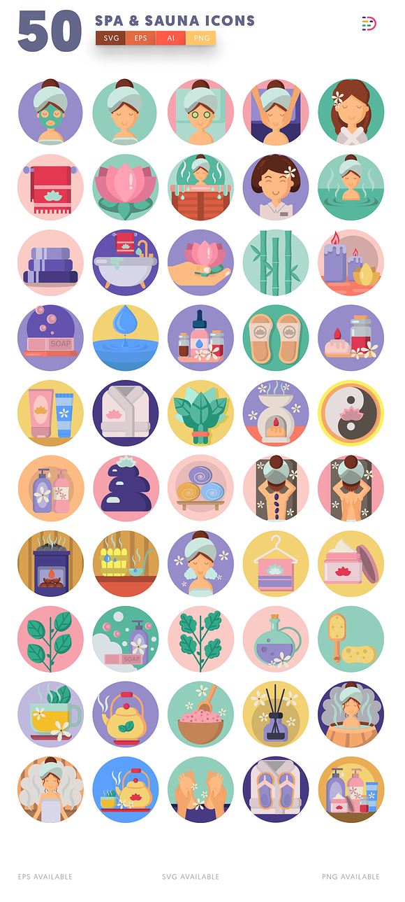 50 Spa and Sauna Icons in Icons - product preview 1