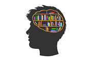 Man with books library in brain