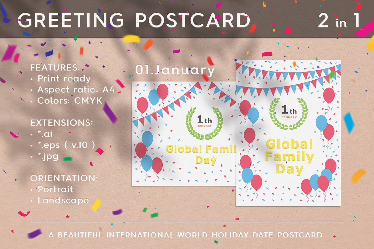 January 01 - Global Family Day in Postcard Templates - product preview 8