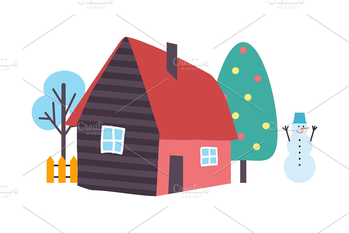Tree and House Snowman and Nature in Illustrations - product preview 8