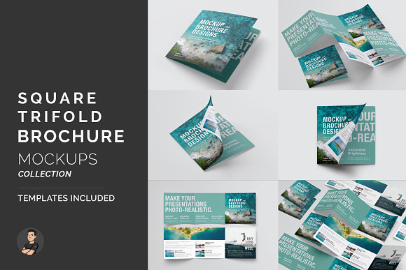 Square Trifold Brochure Mockups in Print Mockups - product preview 15