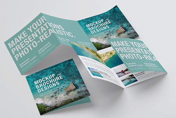 Square Trifold Brochure Mockups in Print Mockups - product preview 16