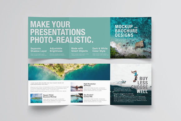 Square Trifold Brochure Mockups in Print Mockups - product preview 17