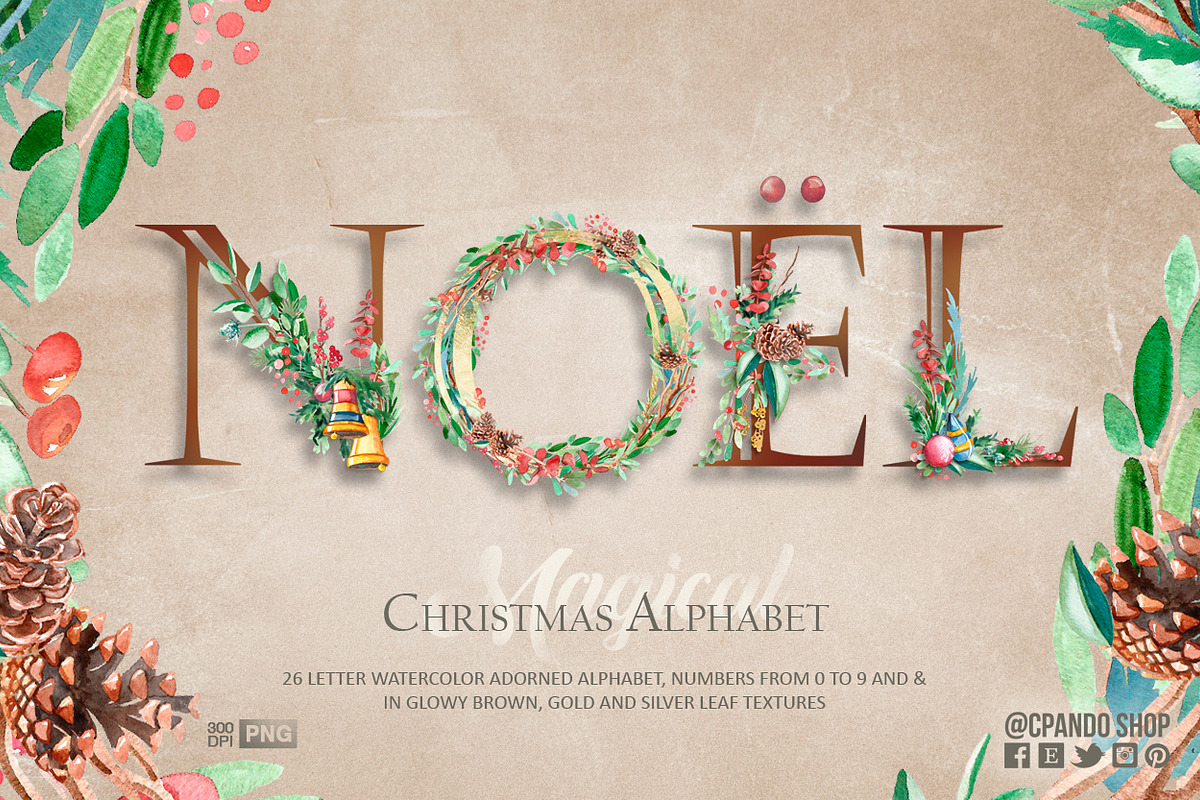 Magical Christmas Alphabet Clipart in Illustrations - product preview 8
