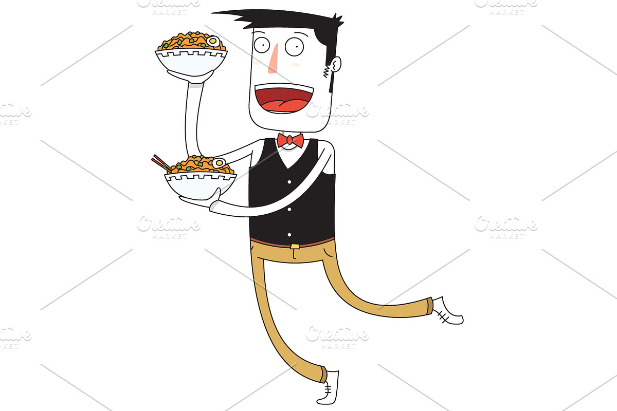 waiter bring some bowls of noodles in Illustrations - product preview 8