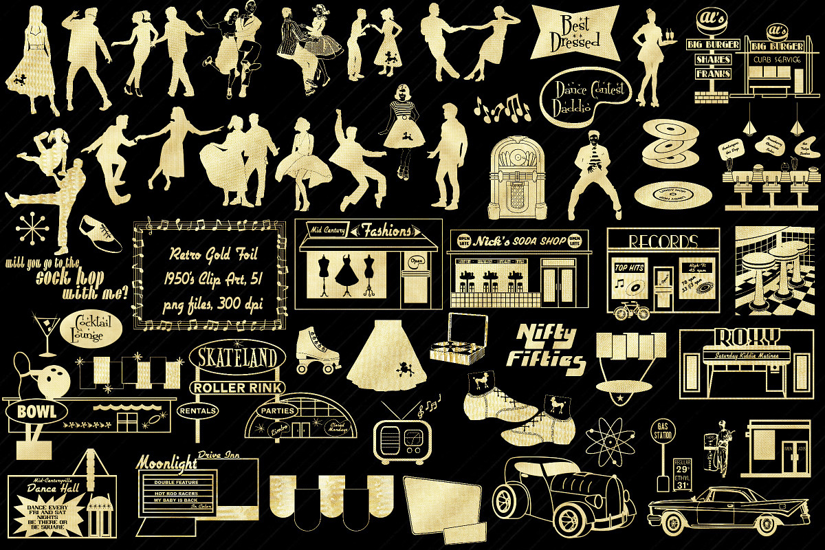 Retro 1950's Gold Foil Party & Life in Illustrations - product preview 8