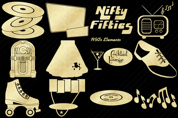Retro 1950's Gold Foil Party & Life in Illustrations - product preview 3
