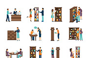People activities in library icons