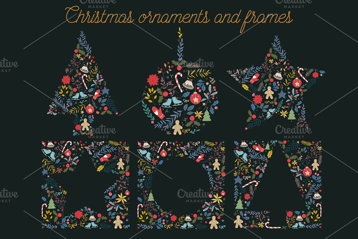 Christmas clipart, ornaments & frame in Illustrations - product preview 8