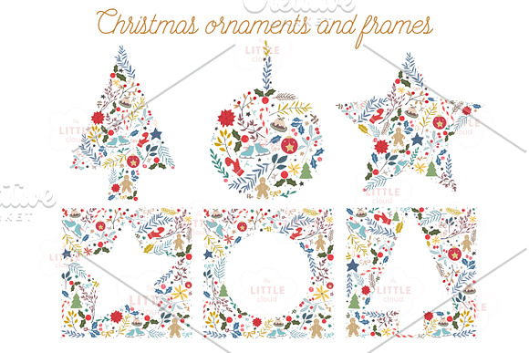 Christmas clipart, ornaments & frame in Illustrations - product preview 1