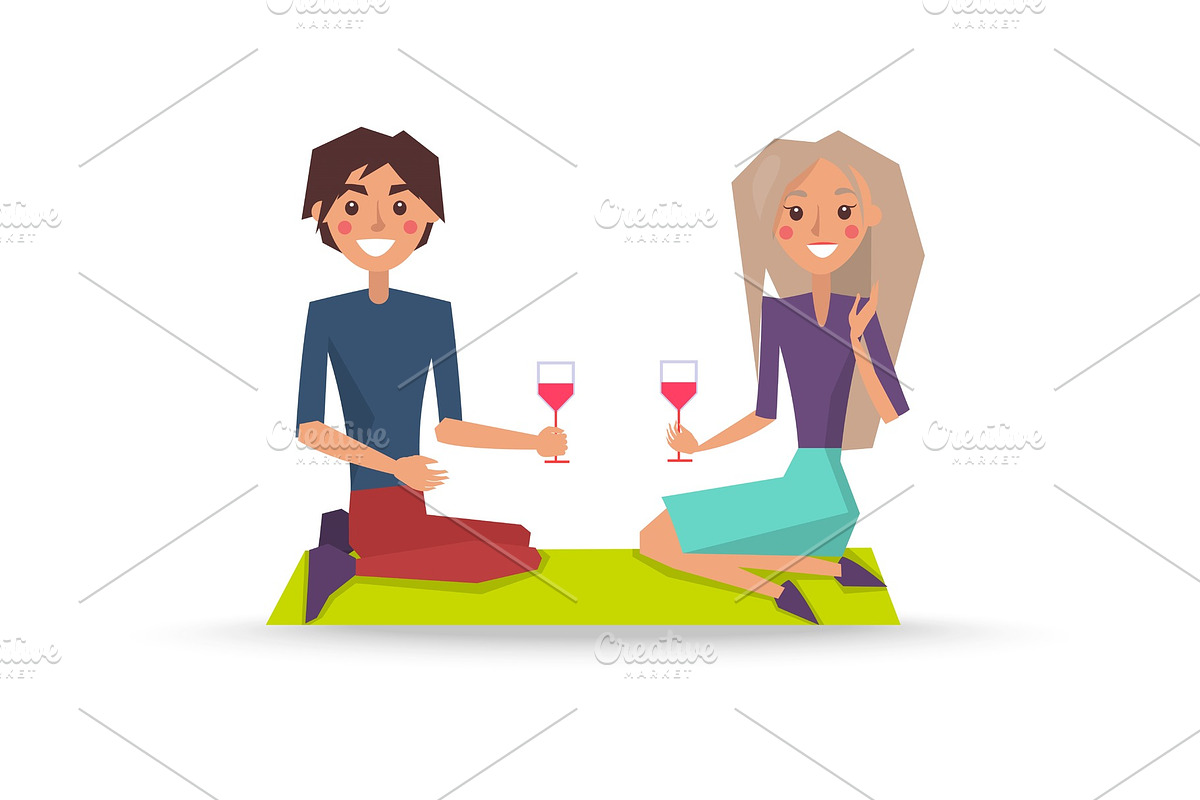 Couple in Love with Glasses of Red in Illustrations - product preview 8