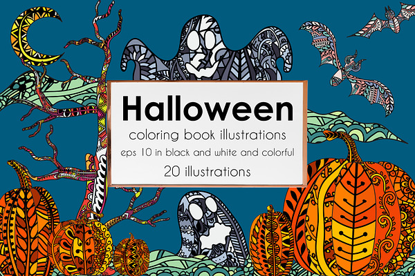 Halloween coloring illustrations