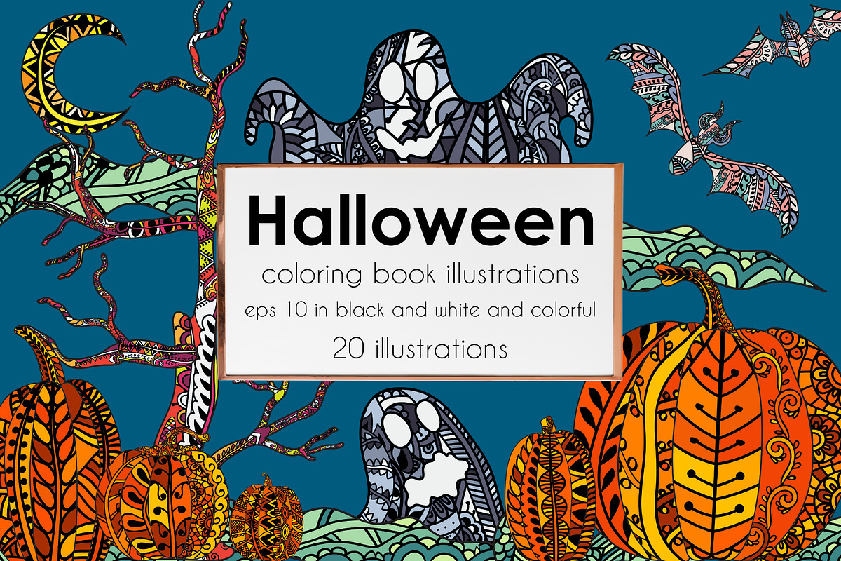 Halloween coloring illustrations in Illustrations - product preview 8