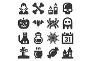 Black Halloween Icons Set on White
